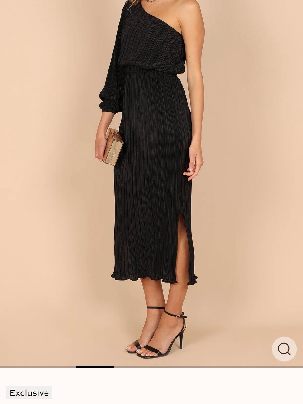 Petal & Pup Black One-Shoulder Pleated Midi Dress with Side Slit